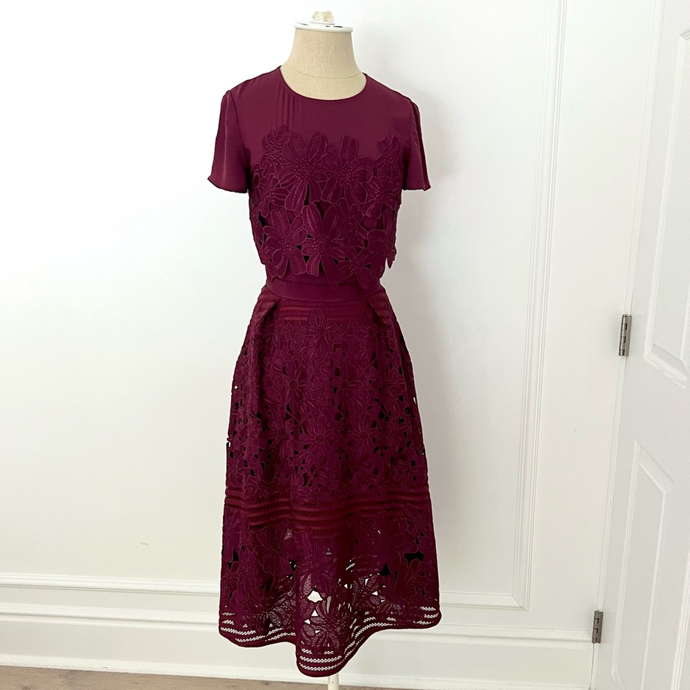 Ted Baker Burgundy Embroidered Dress size 0